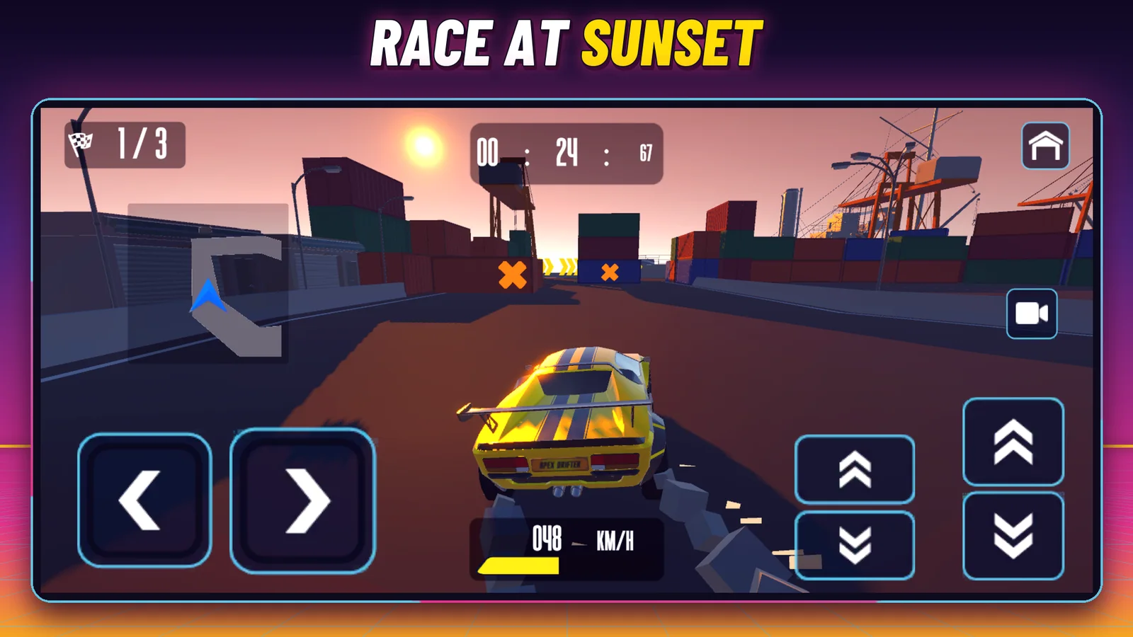 QRace Videogame app: race at sunset